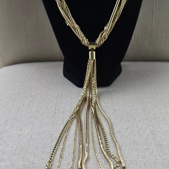 INC International Concept Women Necklace Gold Tone Yneck SNK Chain Long Tassel - Picture 6 of 11